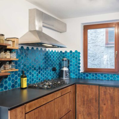 Keramický obklad mozaika do kuchyne - obklad na stenu - azúrova modrá - kuchynská zástena