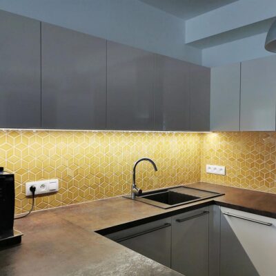 Keramický obklad na stenu do kuchyne - obklad mozaika diamant - Medová farba - Kuchynská zástena