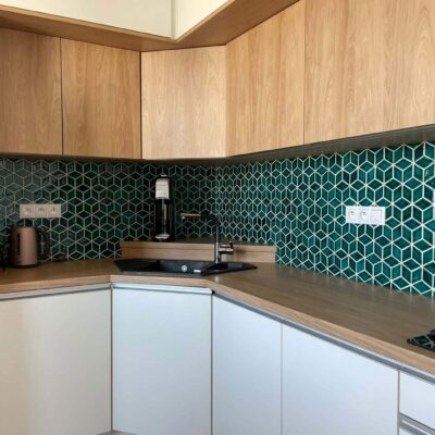 Keramický obklad na stenu do kuchyne - obklad mozaika diamant - Modro zelené - Kuchynská zástena