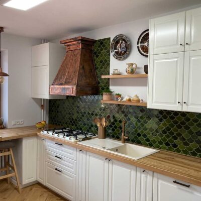 Obklad mozaika do kuchyne - obklad na stenu - rybie šupiny v olivovej farbe - kuchynská zástena