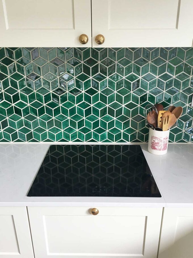 Keramický obklad na stenu do kuchyne - Mozaika obklad Diamanty - Smaragdovo zelené - Kuchynská zástena