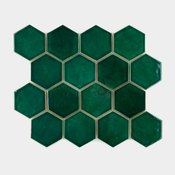 Keramicka mozaika obklad na stenu sestuholniky smaragdova