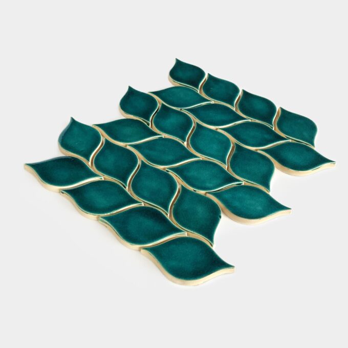 Keramicky obklad mozaika listy modro zelena