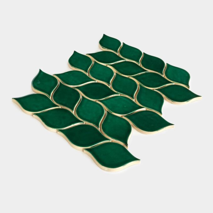 Keramicky obklad mozaika listy smaragdova