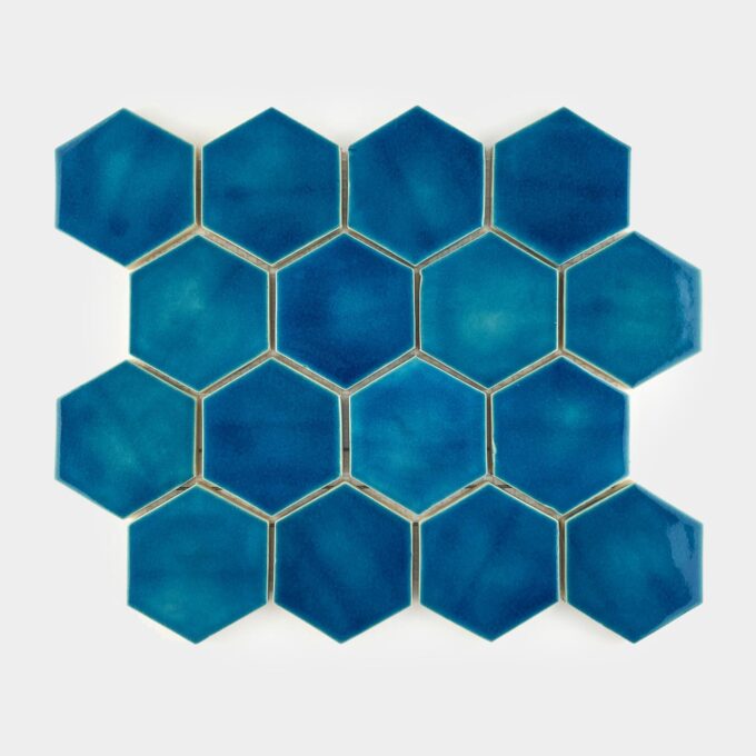 Keramicka mozaika obklad na stenu šesťuholníky azurovo modra