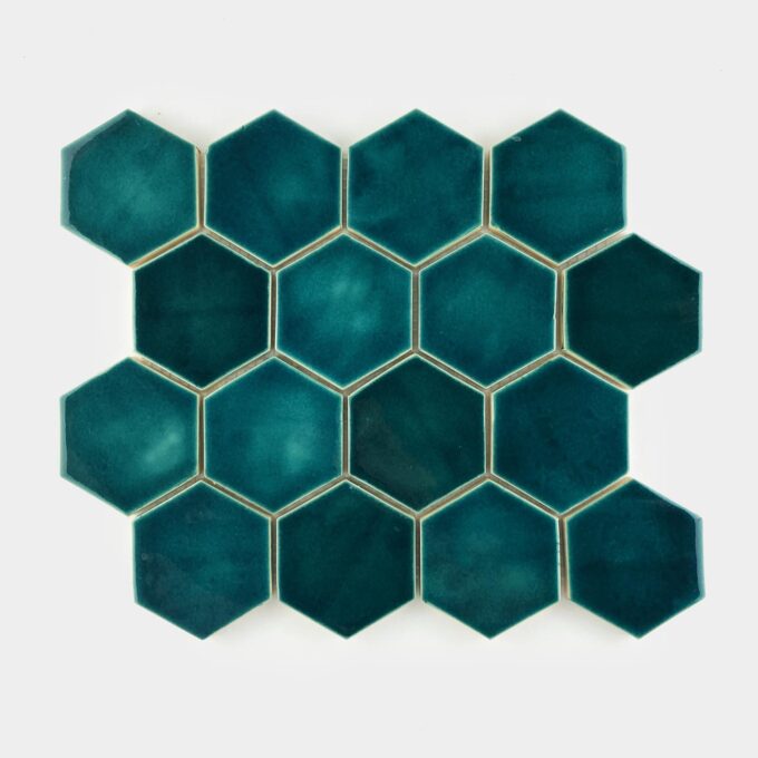 Keramicka mozaika obklad na stenu šesťuholníky modro zelena