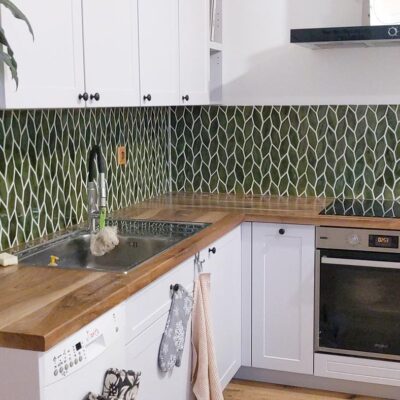 Mozaika obklad do kuchyne - Predĺžené šesťuholníky - olivová zelená