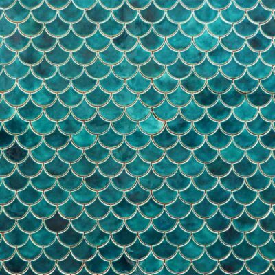 Keramický obklad na stenu - Mozaika obklad - Rybie šupiny - Modro zelená