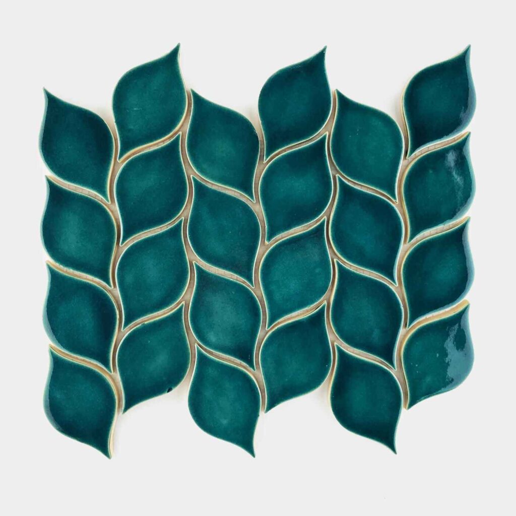 Ceramic Mosaic Tiles Leaf - Blue Green Color