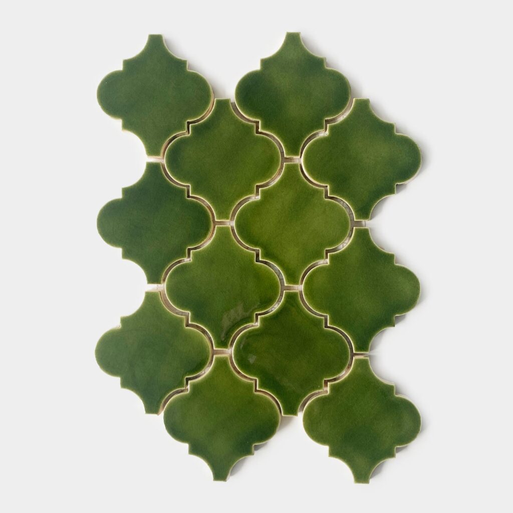 Handmade Ceramic Mosaic Arabesque Tile - Olive Green Color