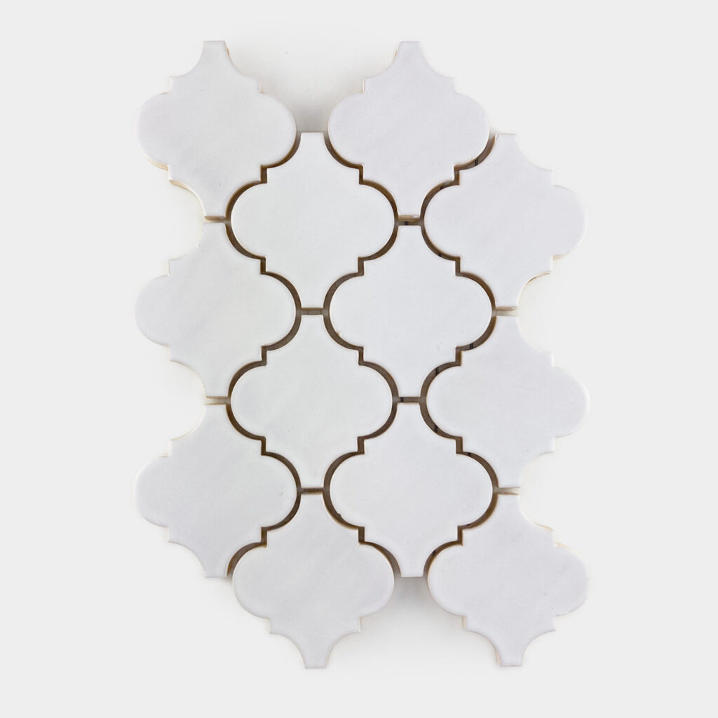 Handmade Ceramic Mosaic Arabesque Tile - White Gloss Color