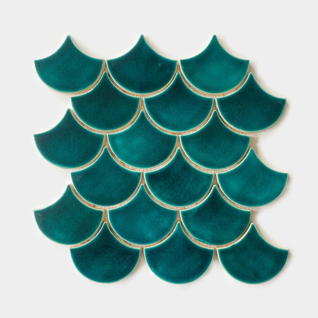 Ceramic Mosaic Tile Fish Scale - Blue Green Color
