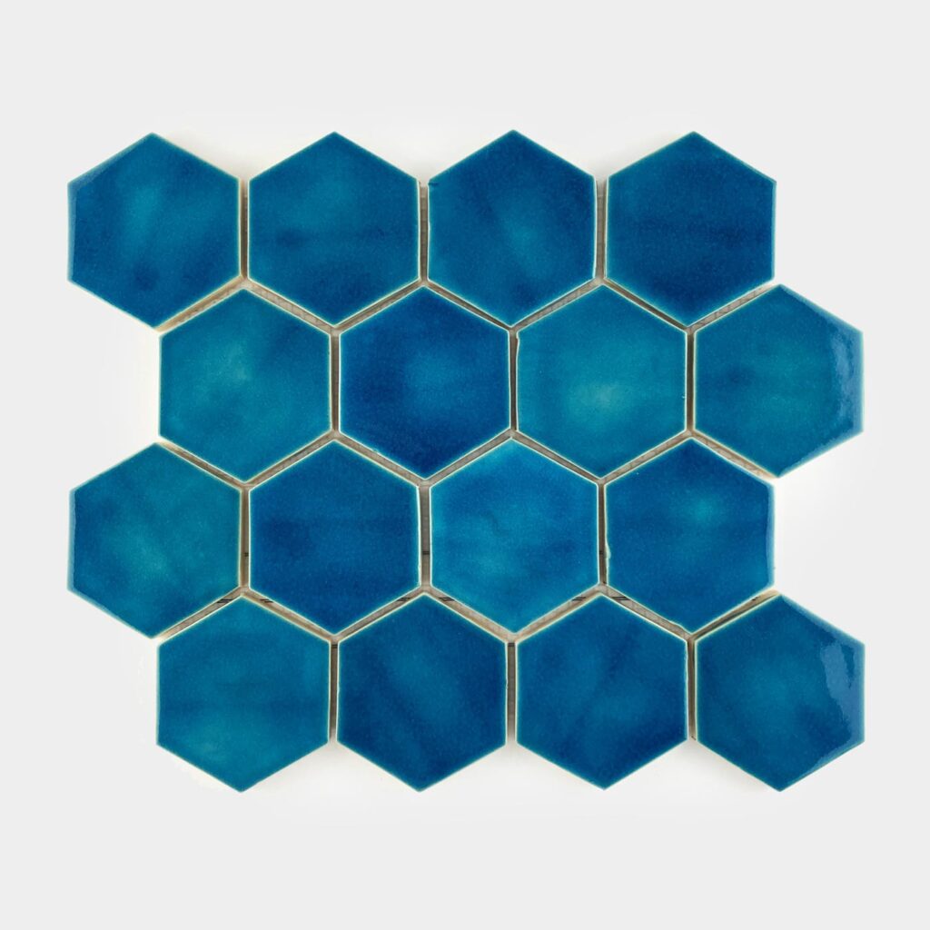 Ceramic Mosaic Hexagon Tiles - Azure Blue Color
