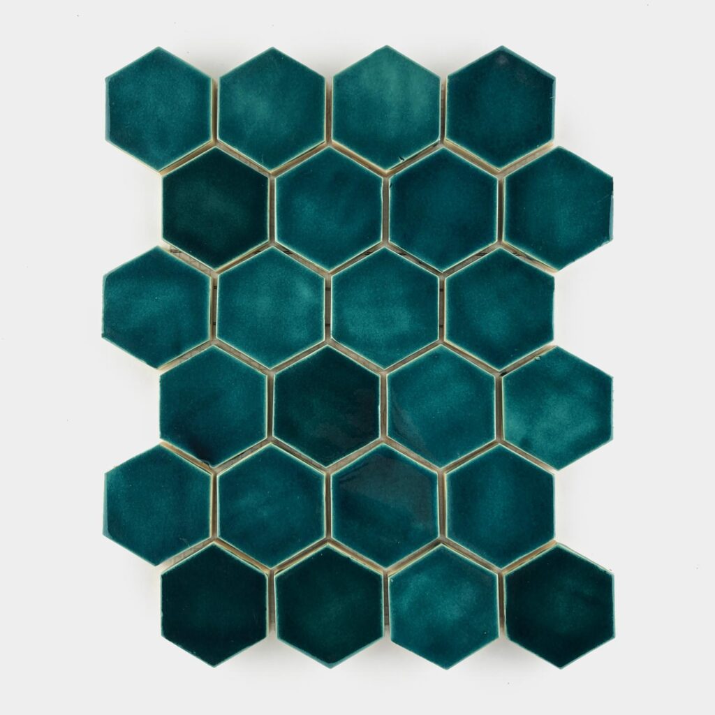 Keramická mozaika Šesťuholníky malé - modro zelená farba