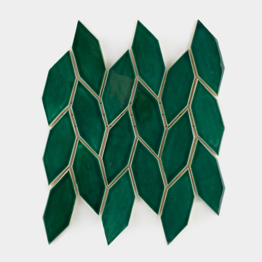 Ceramic Mosaic Tile Longed Hexagons - Emerald Green Color