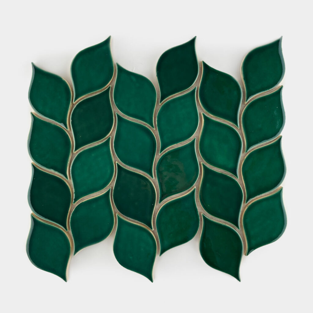 Ceramic Mosaic Tiles Leaf - Emerald Green Color